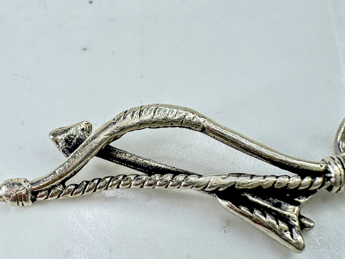 Vintage Sterling Silver Bow & Arrow Charm Pendant 1.25" JR2079