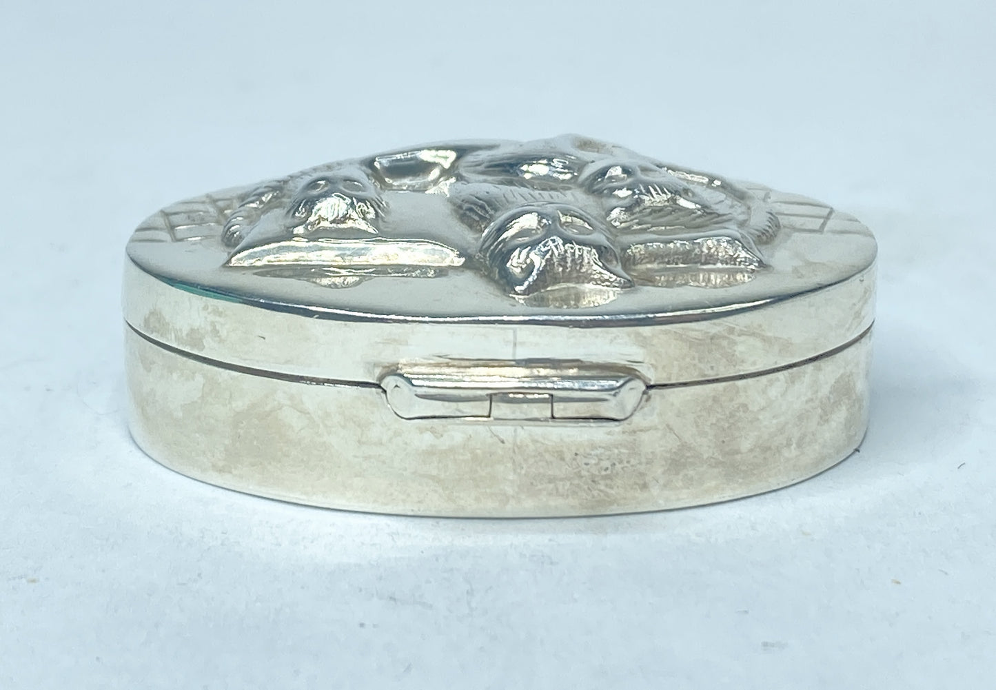 Sterling Silver 925 Vintage Oval Cat Cute Family Mini Pill Box Case 1 7/8" SS132