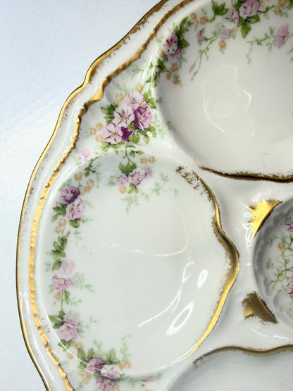 Antique Theodore Haviland Limoges Oyster Plate Floral Gilt 8.5” France A743