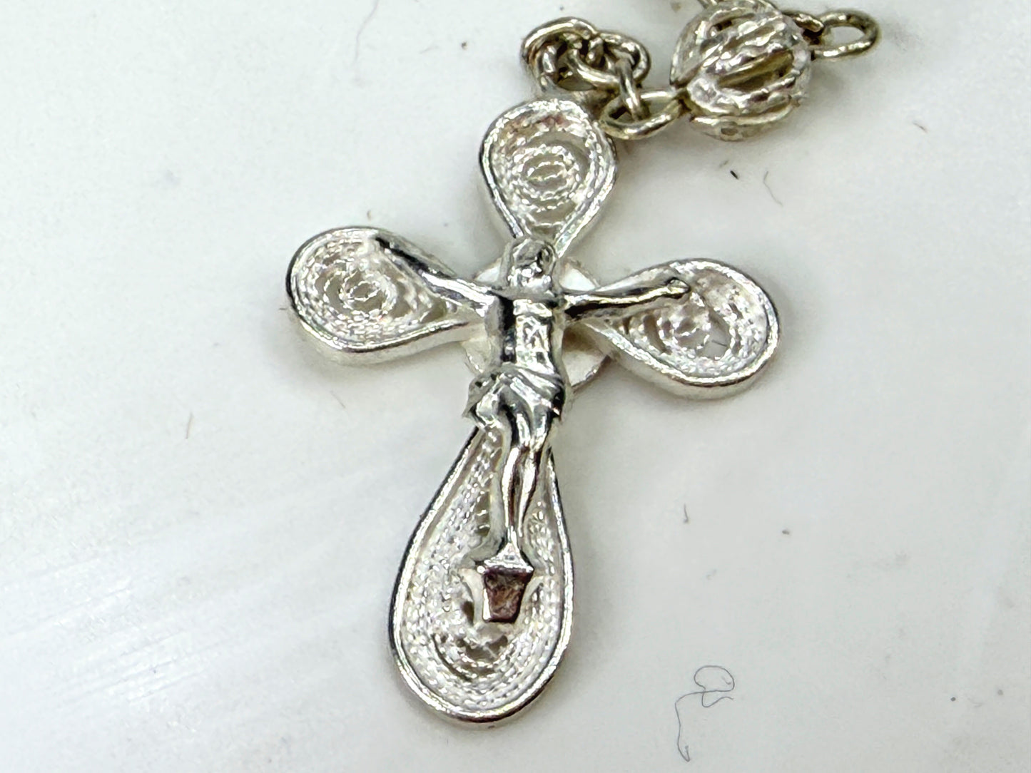 Vintage Sterling Silver Filigree Rosary Roma Hinged Box Cross 18g JR1970