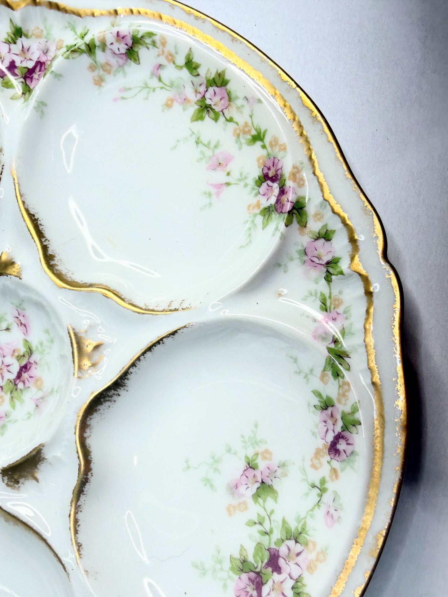 Antique Theodore Haviland Limoges Oyster Plate Floral Gilt 8.5” France A743