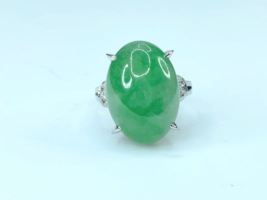 Platinum 13.4ct Jadeite Cabochon 0.18ct F/VS2 Diamond ring 9.6g s6.75JR9553