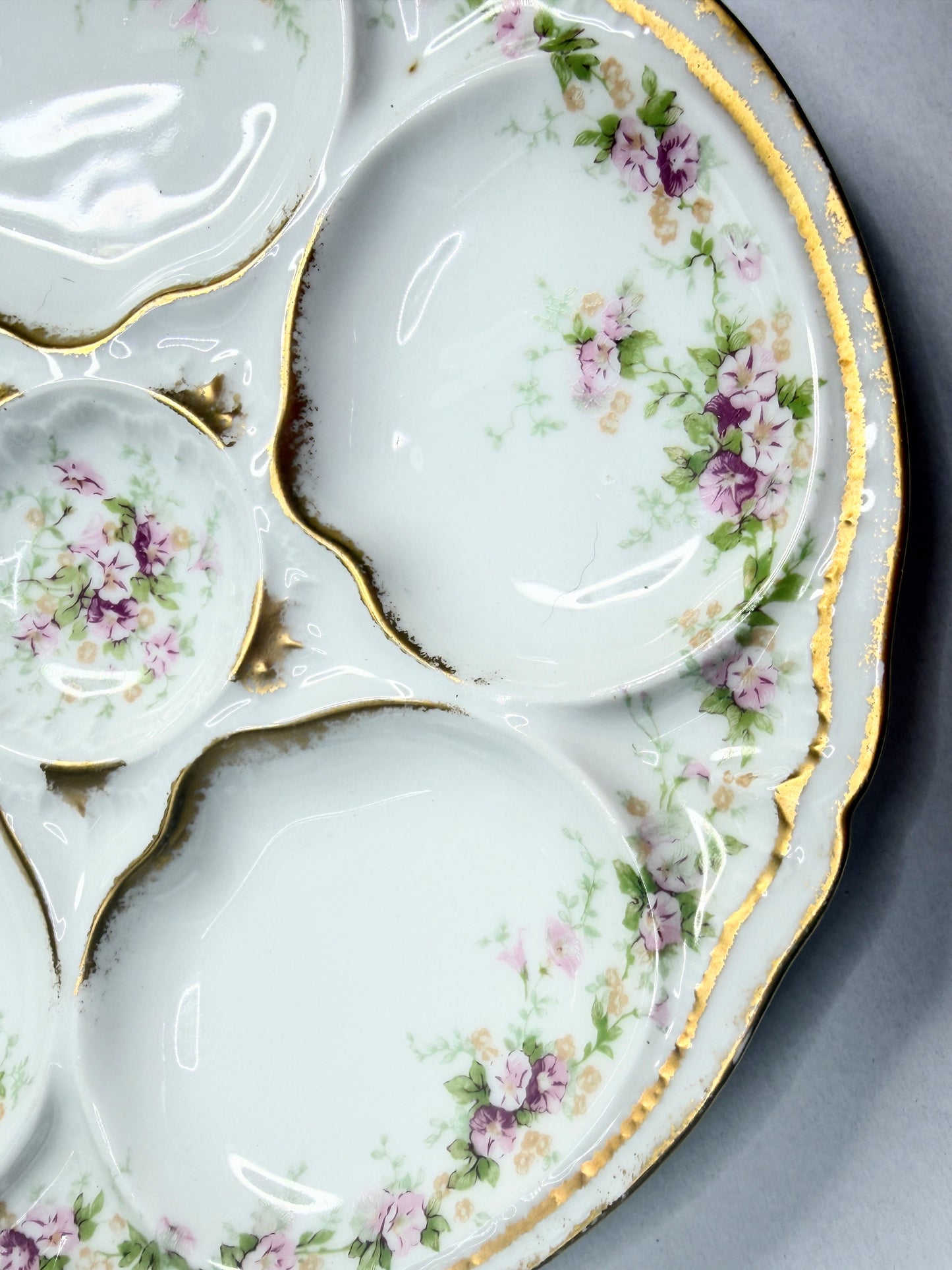 Antique Theodore Haviland Limoges Oyster Plate Floral Gilt 8.5” France A743