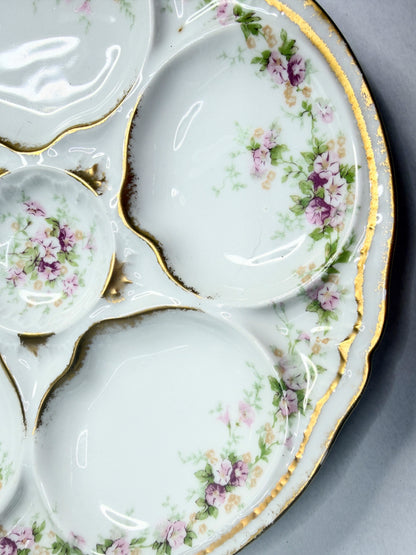 Antique Theodore Haviland Limoges Oyster Plate Floral Gilt 8.5” France A743