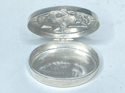 Sterling Silver 925 Vintage Oval Cat Cute Family Mini Pill Box Case 1 7/8" SS132
