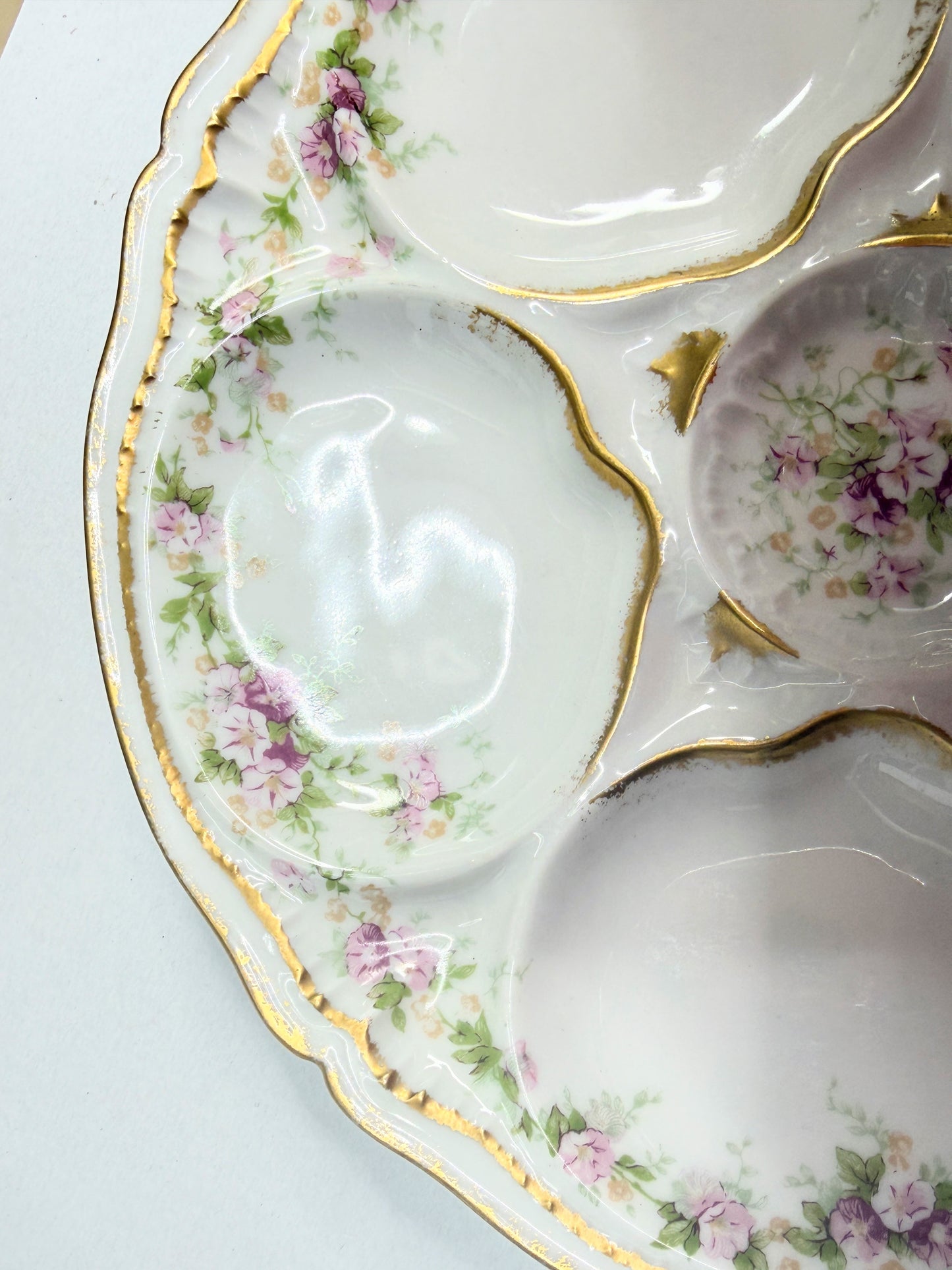 Antique Theodore Haviland Limoges Oyster Plate Floral Gilt 8.5” France A743
