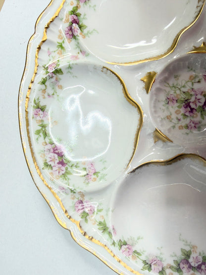 Antique Theodore Haviland Limoges Oyster Plate Floral Gilt 8.5” France A743