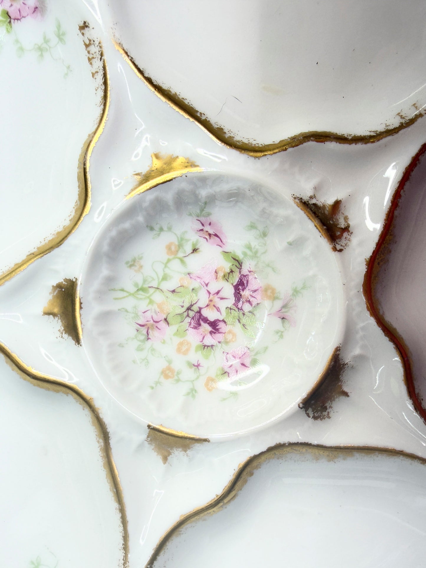 Antique Theodore Haviland Limoges Oyster Plate Floral Gilt 8.5” France A743