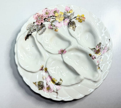 Antique Haviland Limoges oyster plate, floral white porcelain A744