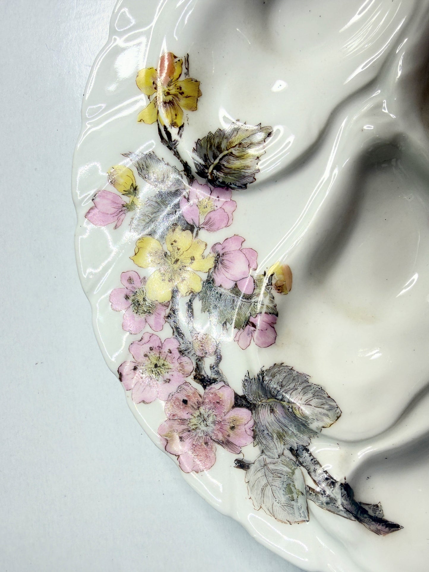 Antique Haviland Limoges oyster plate, floral white porcelain A744