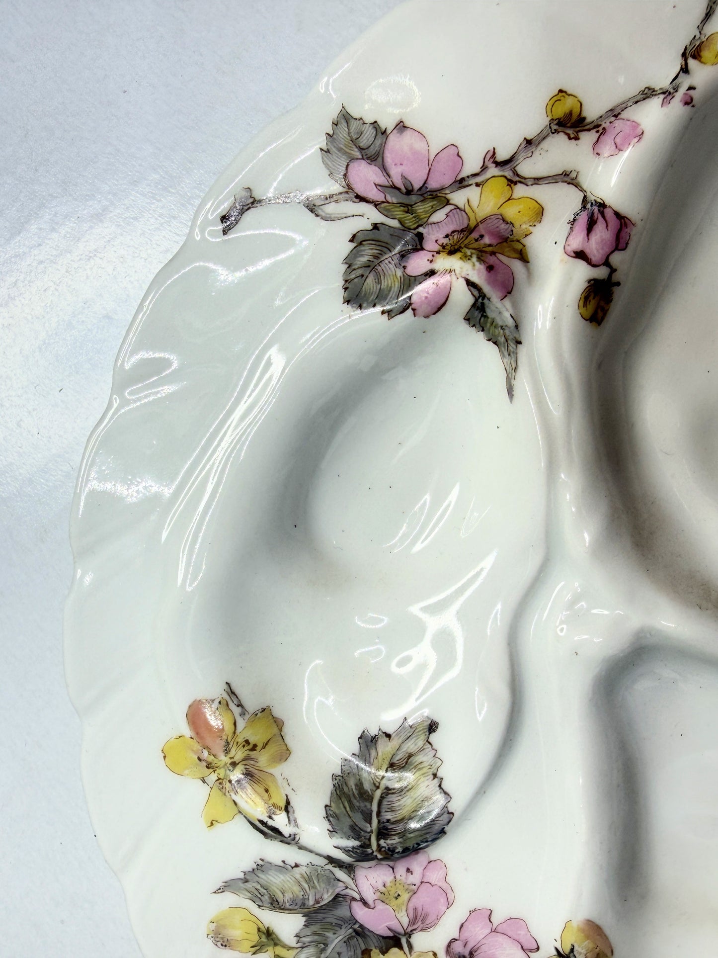 Antique Haviland Limoges oyster plate, floral white porcelain A744