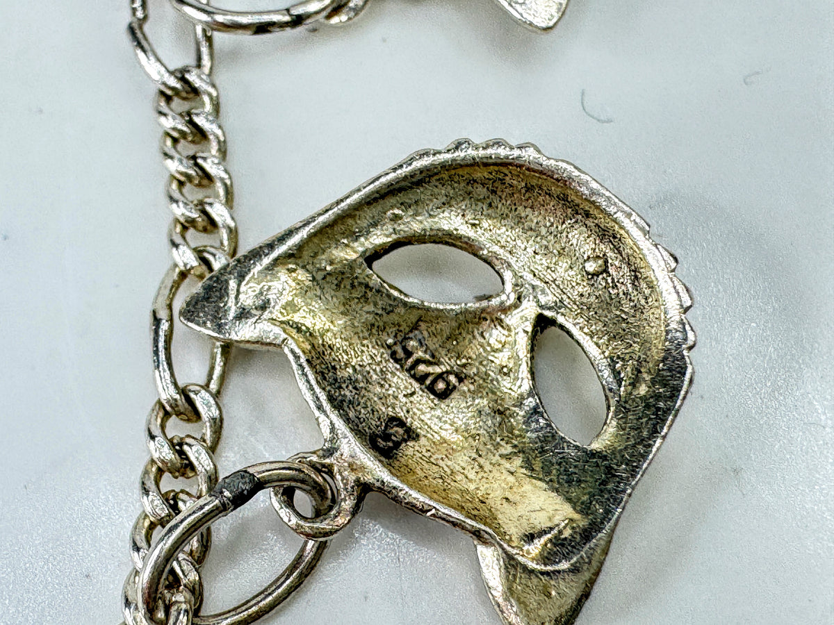 Vintage Sterling Silver Cat Head Charm Bracelet 7" Figural Feline 11.2g JR2081