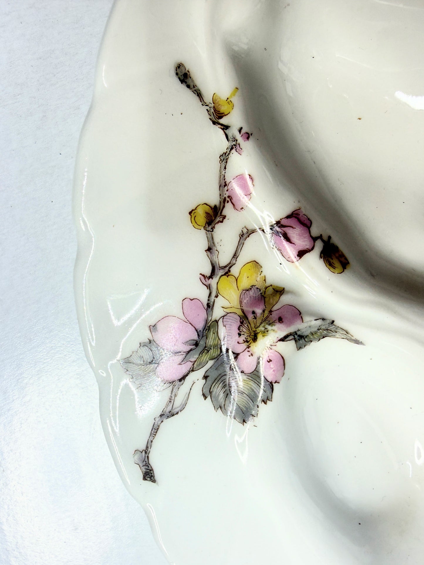 Antique Haviland Limoges oyster plate, floral white porcelain A744