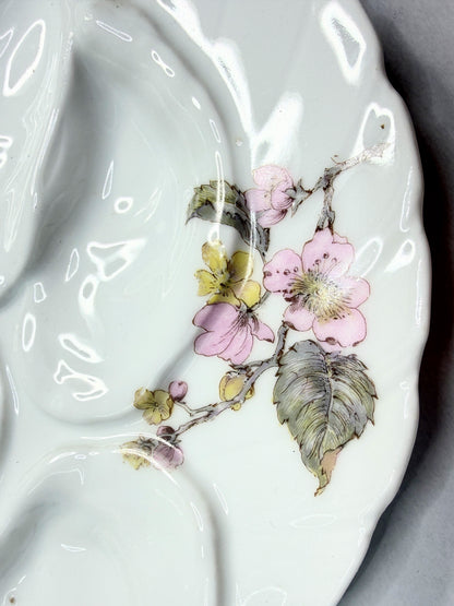 Antique Haviland Limoges oyster plate, floral white porcelain A744