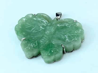 Platinum 900 natural Jadeite Butterfly motif pendant 15.8g 1.5"  JR9554