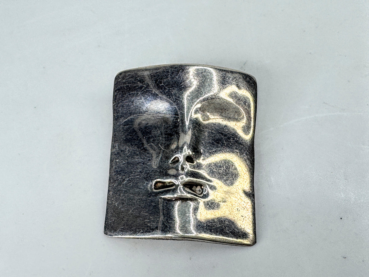 Vintage Sterling Silver Sculptural Face Mask Slide Pendant Modernist JR2084