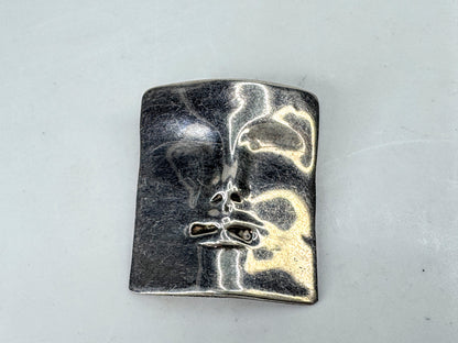 Vintage Sterling Silver Sculptural Face Mask Slide Pendant Modernist JR2084