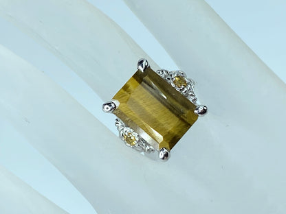 Judith Ripka Tiger's Eye Citrine Sterling Ring s7 10.7g JR9045