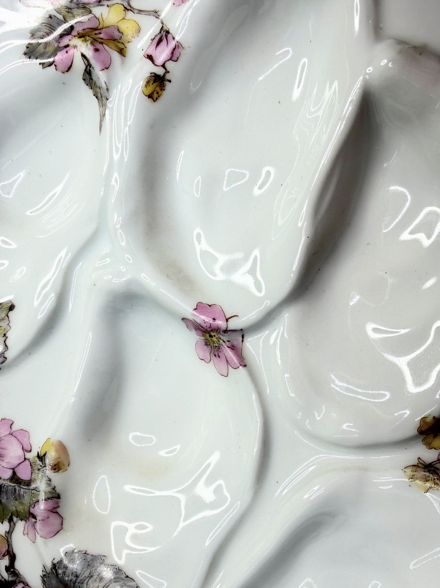 Antique Haviland Limoges oyster plate, floral white porcelain A744