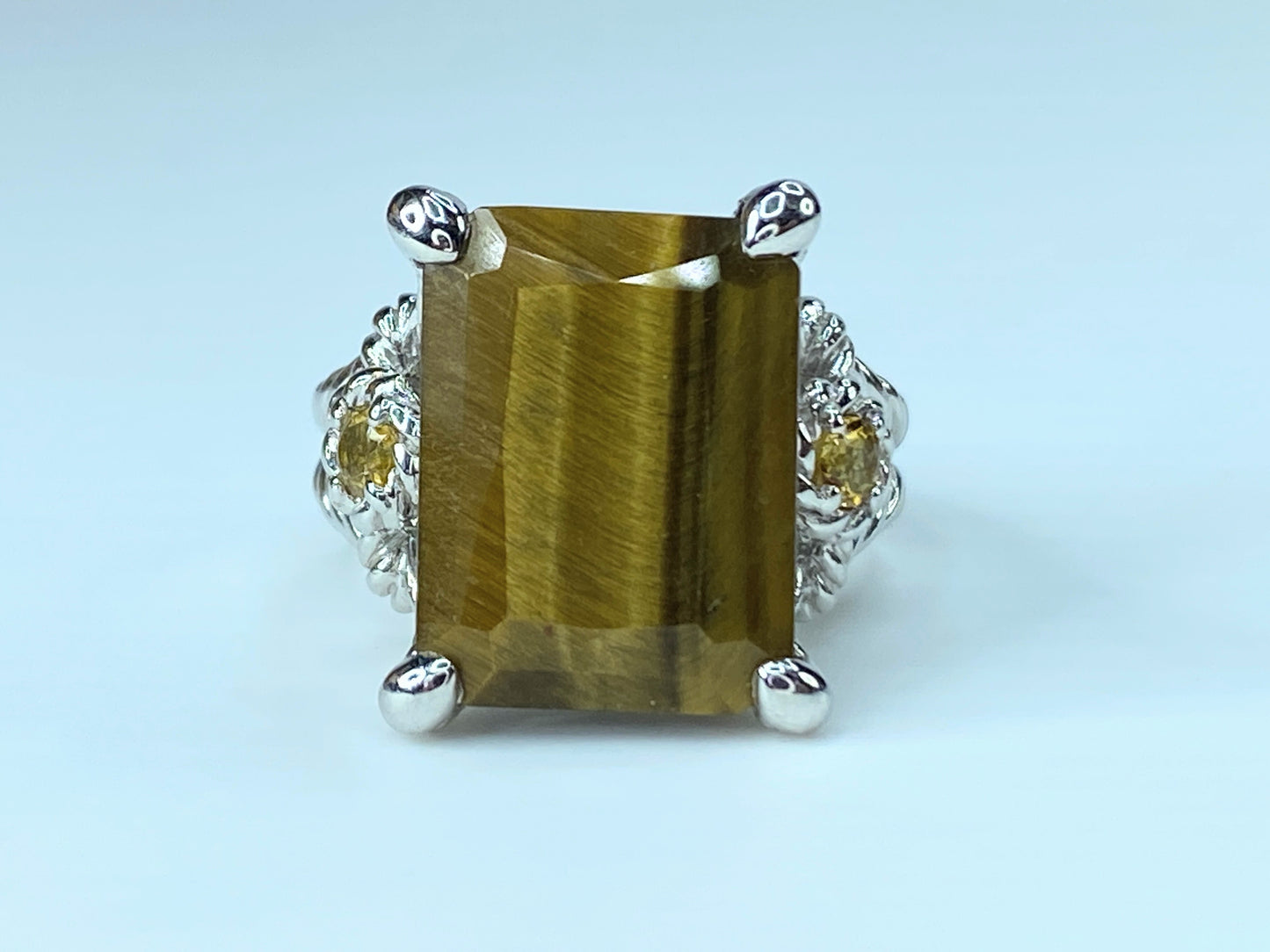 Judith Ripka Tiger's Eye Citrine Sterling Ring s7 10.7g JR9045