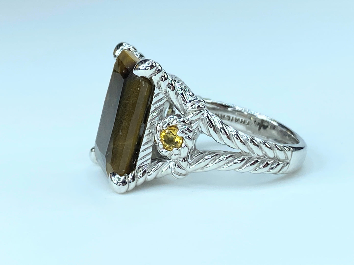 Judith Ripka Tiger's Eye Citrine Sterling Ring s7 10.7g JR9045