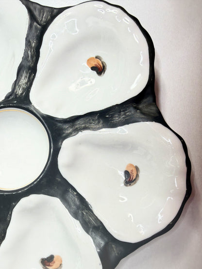 French Oyster Plate Belle Époque Black & White Naturalistic c1900 A745