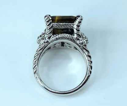 Judith Ripka Tiger's Eye Citrine Sterling Ring s7 10.7g JR9045