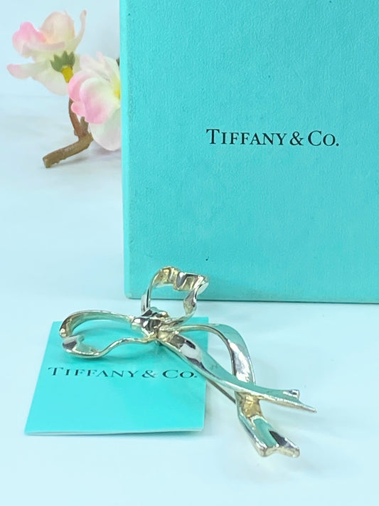 Tiffany & Co.©1995 Bow Ribbon Pin / Brooch Sterling Silver 925 3.5" 20.8g JR127