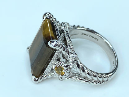 Judith Ripka Tiger's Eye Citrine Sterling Ring s7 10.7g JR9045