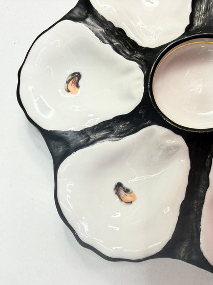 French Oyster Plate Belle Époque Black & White Naturalistic c1900 A745