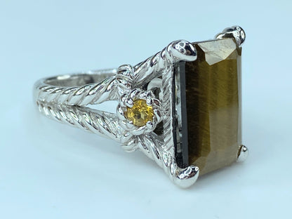 Judith Ripka Tiger's Eye Citrine Sterling Ring s7 10.7g JR9045