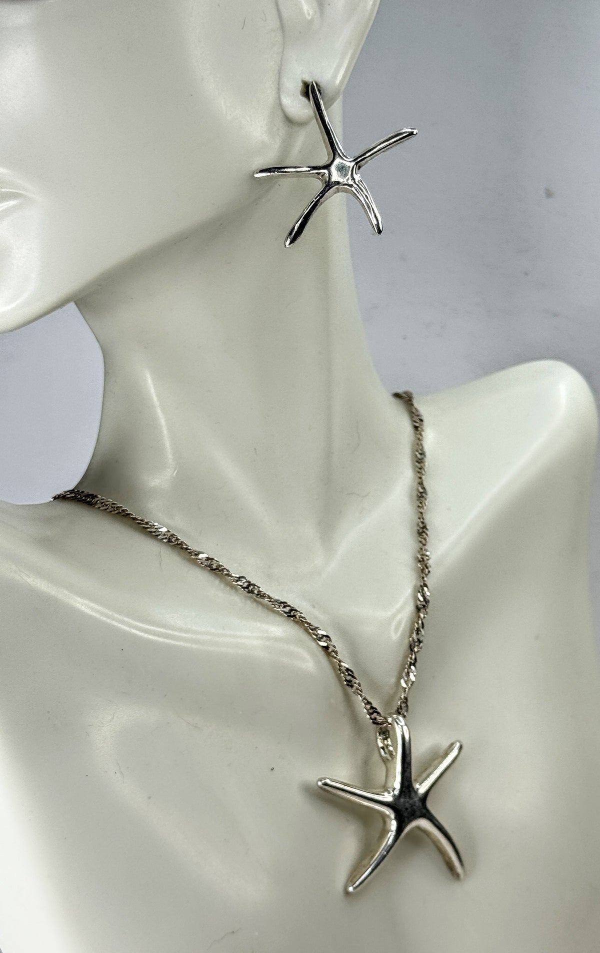 Sterling Silver Starfish Pendant Necklace & Earrings Set 18"x1 3/8" 13.4g JR2085