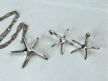 Sterling Silver Starfish Pendant Necklace & Earrings Set 18"x1 3/8" 13.4g JR2085