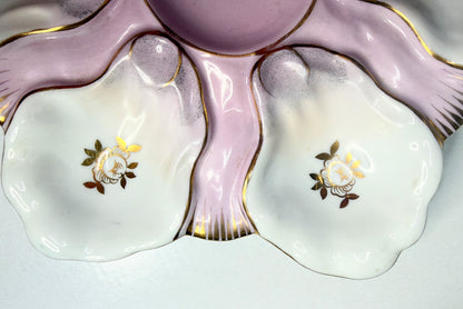 Majolica Scalloped Oyster Plate by Two’s Company Mt Vernon NY Pink & Gold A747