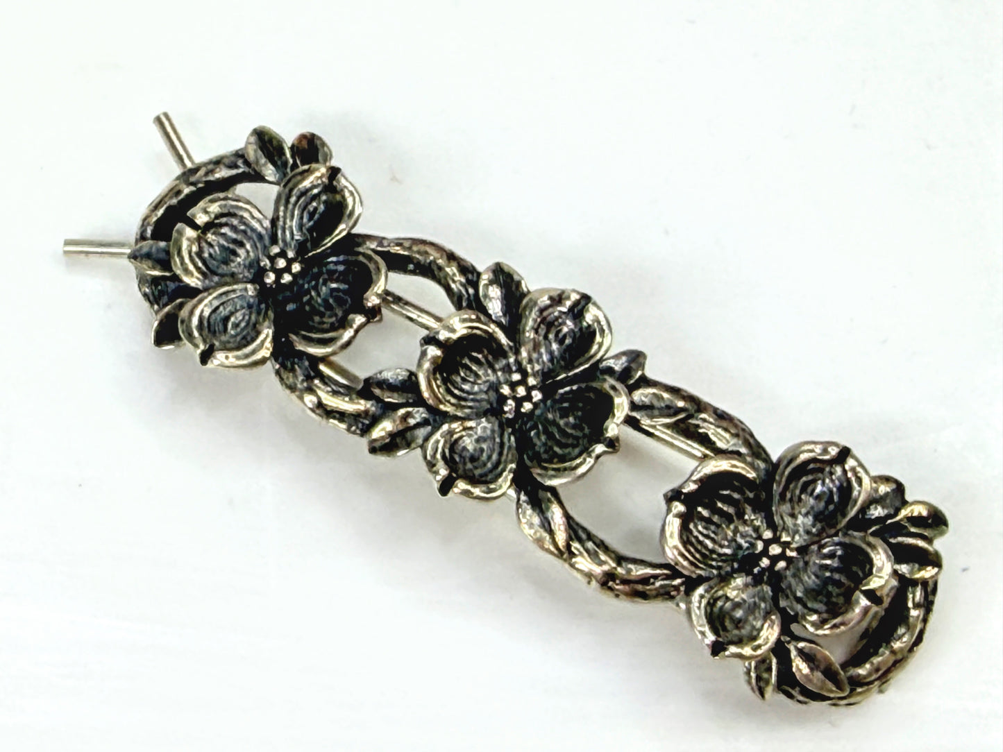 Rare Retired James Avery Sterling Triple Dogwood Hair Barrette Box JR1974