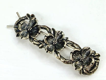 Rare Retired James Avery Sterling Triple Dogwood Hair Barrette Box JR1974