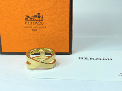 Hermes Bijouterie Fantaisie H Scarf Ring Gold Metal in box GS482
