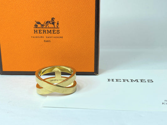 Hermes Bijouterie Fantaisie H Scarf Ring Gold Metal in box GS482