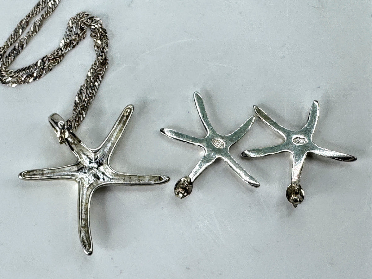 Sterling Silver Starfish Pendant Necklace & Earrings Set 18"x1 3/8" 13.4g JR2085