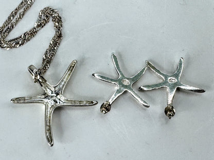 Sterling Silver Starfish Pendant Necklace & Earrings Set 18"x1 3/8" 13.4g JR2085