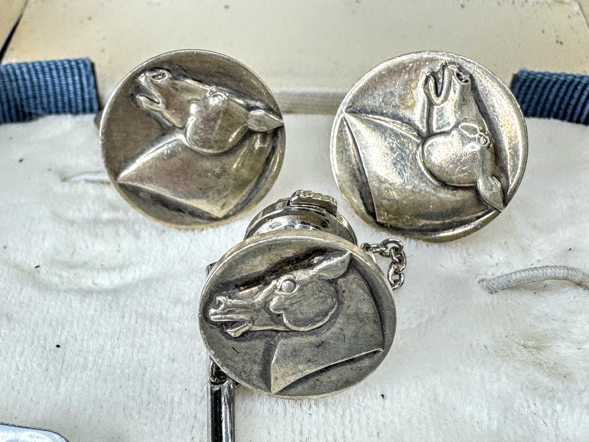 Georg Jensen Arno Malinowski Horse Head Cufflinks Tie Tack Sterling 20.1gm SS501