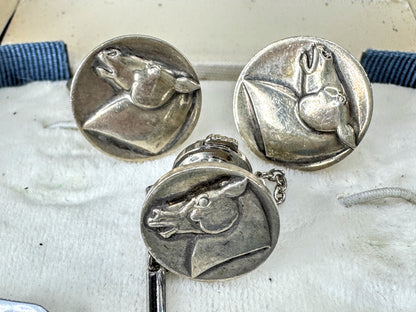 Georg Jensen Arno Malinowski Horse Head Cufflinks Tie Tack Sterling 20.1gm SS501