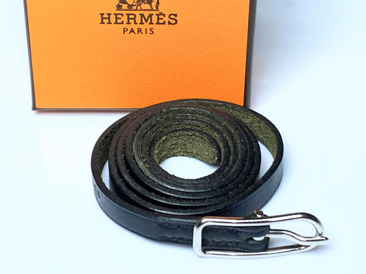 Hermès Black Leather Hapi Single Tour Bracelet Palladium Buckle GS486