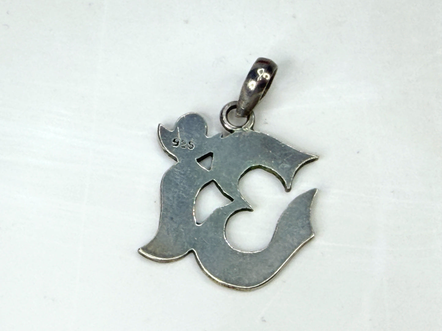 Vintage Sterling Silver Turquoise Inlay Om Pendant Artisan Jewelry JR1979