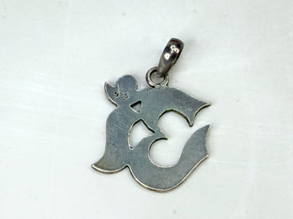 Vintage Sterling Silver Turquoise Inlay Om Pendant Artisan Jewelry JR1979