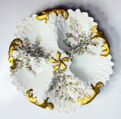 Antique Limoges Oyster Plate Hand Painted Florals Gilt Scalloped 9" A749