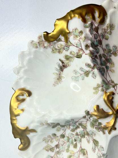 Antique Limoges Oyster Plate Hand Painted Florals Gilt Scalloped 9" A749