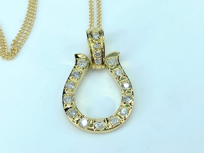 18K yellow gold 0.3ct Diamond Horseshoe pendant necklace 2.9g 15.5" JR9559