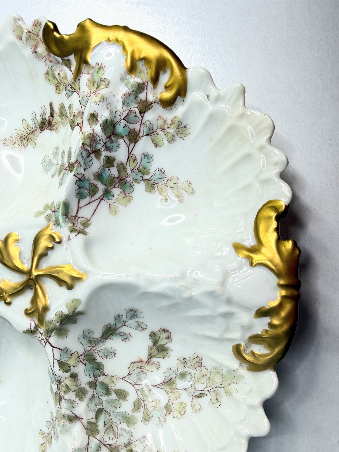 Antique Limoges Oyster Plate Hand Painted Florals Gilt Scalloped 9" A749