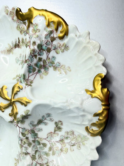 Antique Limoges Oyster Plate Hand Painted Florals Gilt Scalloped 9" A749